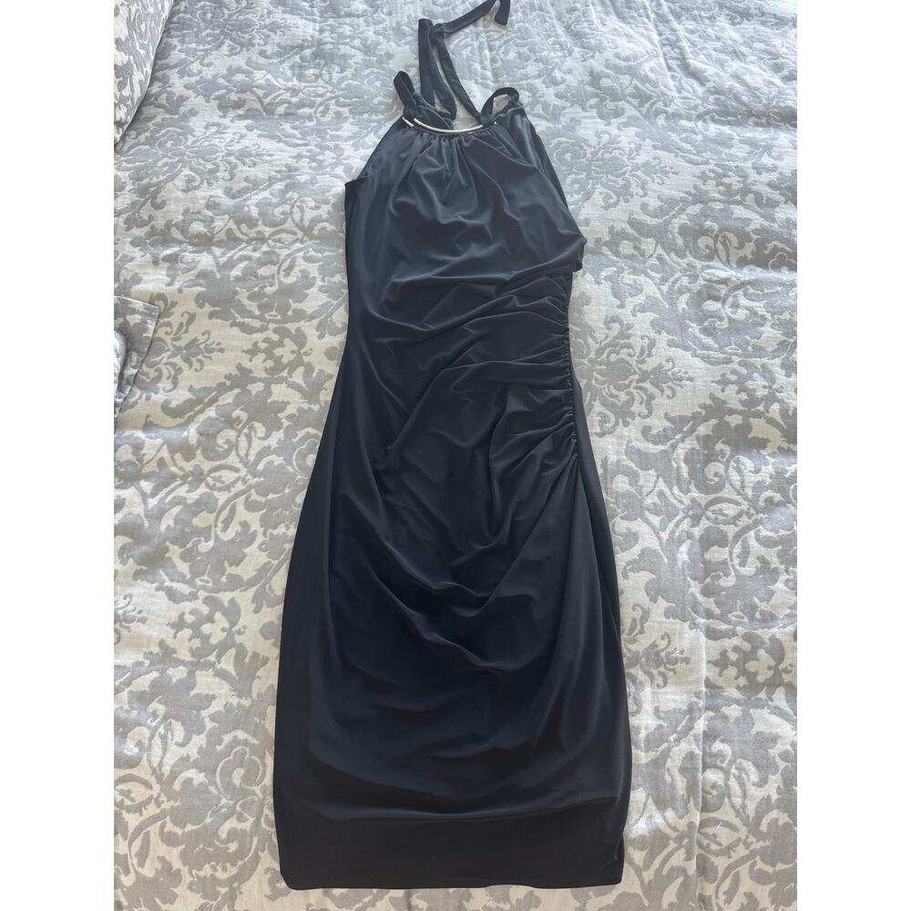 Cute little black dress - Le Chateau sleeveless with gold necklace design
